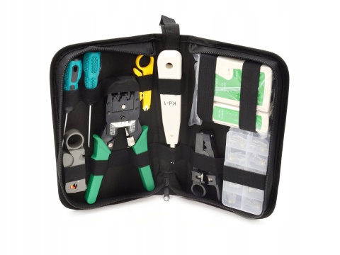 TESTER KABLI LAN RJ45 SIECI ZESTAW NARZĘDZI ZACISKARKA WTYK ETUI STRIPPER TESTER KABLI LAN RJ45 SIECI ZESTAW NARZĘDZI ZACISKARKA WTYK ETUI STRIPPER